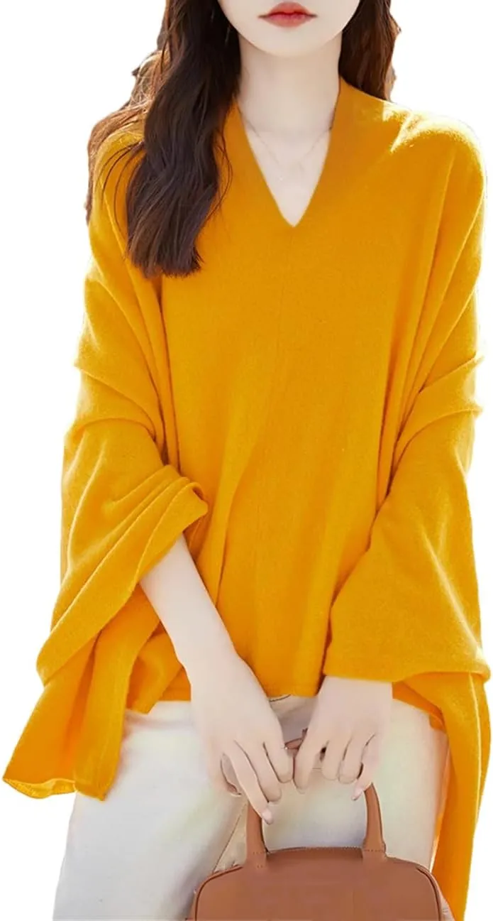 Women's Wool Knitted Casual Shawl Sweater Folded Wear Loose Pullover Scarf For All-Season