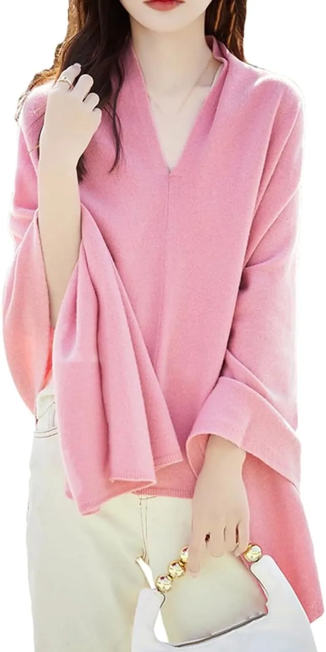 Women's Wool Knitted Casual Shawl Sweater Folded Wear Loose Pullover Scarf For All-Season