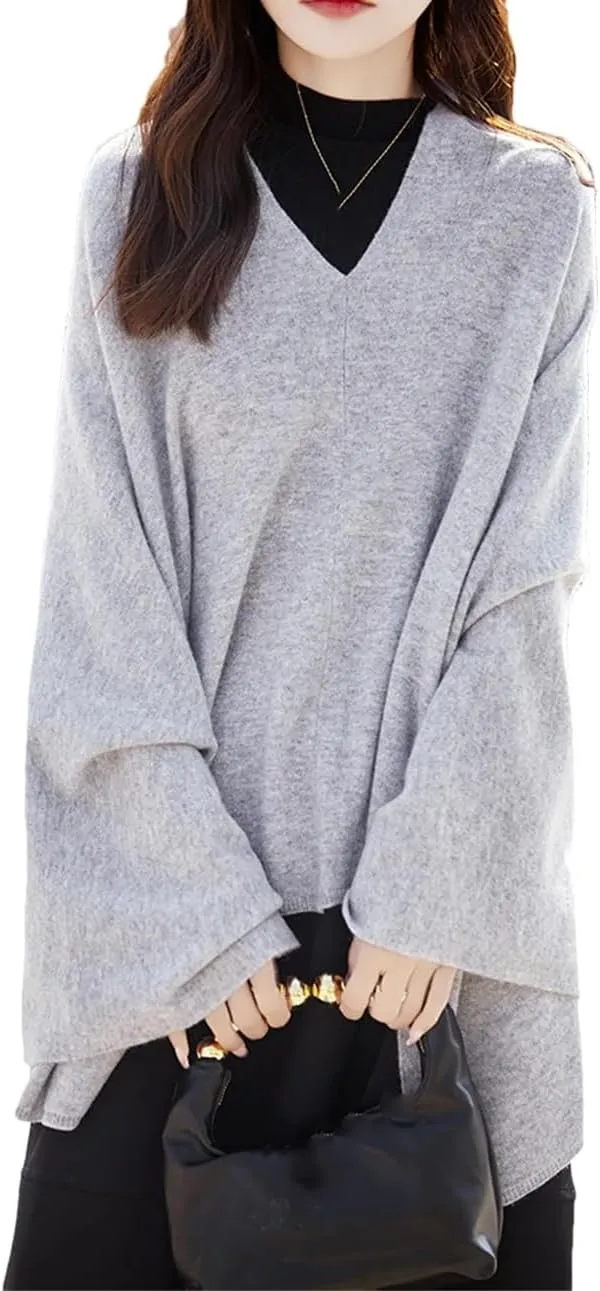 Women's Wool Knitted Casual Shawl Sweater Folded Wear Loose Pullover Scarf For All-Season